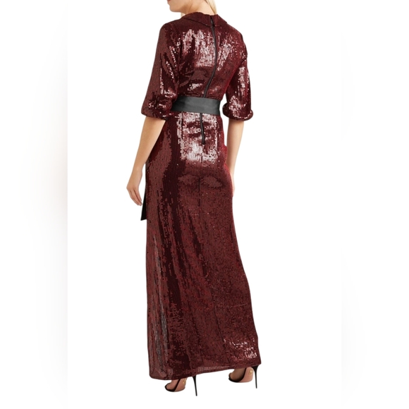 NWT $695 Alice + Olivia Bayley Sequin Collared Wrap Gown Size 6 Bordeaux - Picture 9 of 16